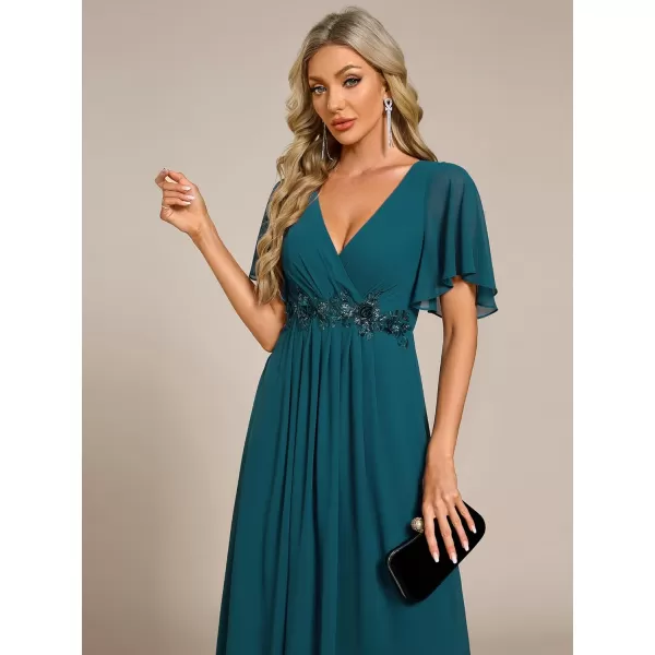 imageEverPretty Womens Cocktail Dresses V Neck ALine Elastic High Waist Wedding Guest Evening Party Maxi Dress 02093Teal