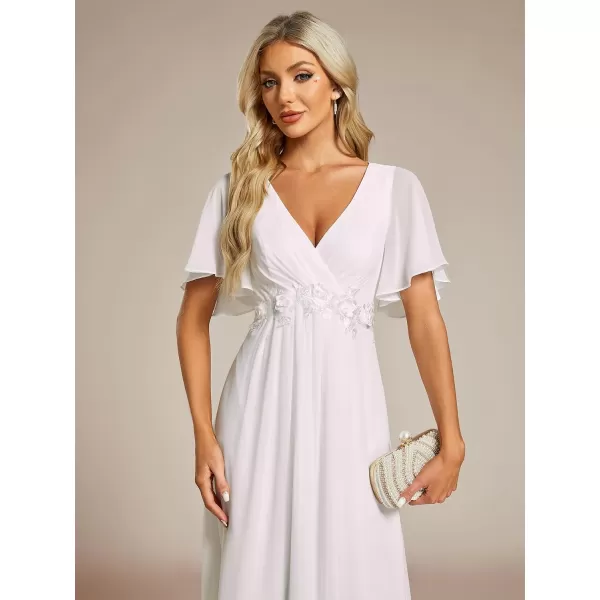 imageEverPretty Womens Cocktail Dresses V Neck ALine Elastic High Waist Wedding Guest Evening Party Maxi Dress 02093White