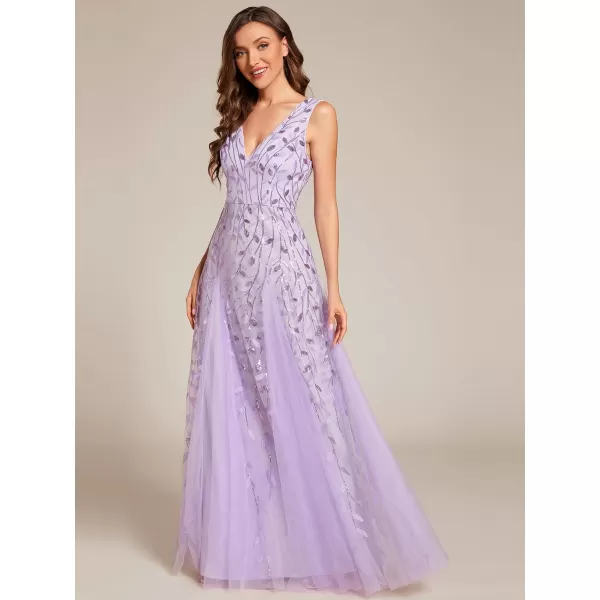 imageEverPretty Womens Formal Dress V Neck Sleeveless Tulle Hem ALine Sequins Maxi Evening Dress 02130Lavender