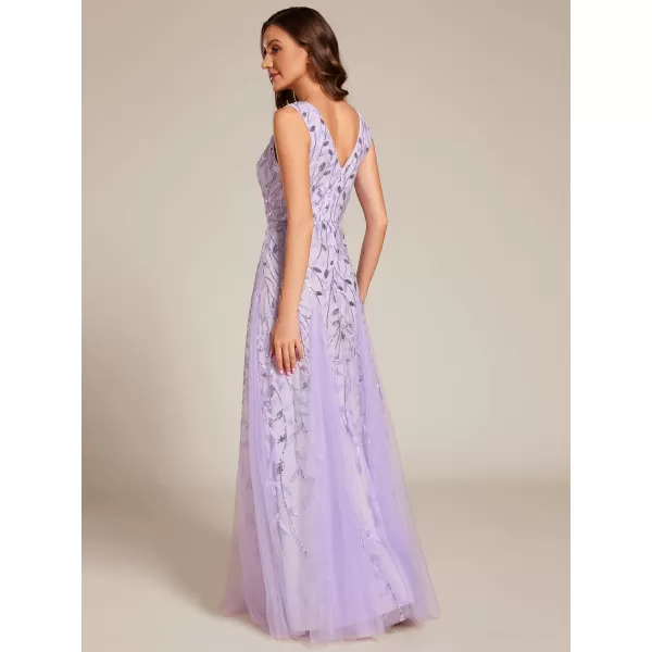 imageEverPretty Womens Formal Dress V Neck Sleeveless Tulle Hem ALine Sequins Maxi Evening Dress 02130Lavender