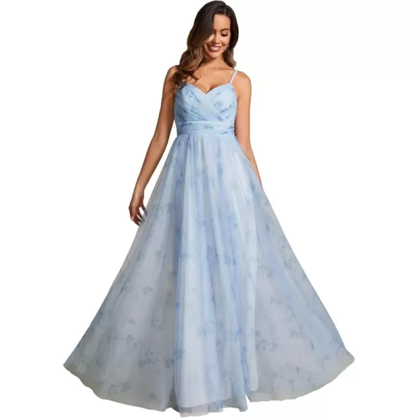 imageEverPretty Womens ALine Spaghetti Strap Floral Tulle Floor Length Formal Evening Dresses 02122Ice Blue