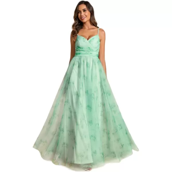 imageEverPretty Womens ALine Spaghetti Strap Floral Tulle Floor Length Formal Evening Dresses 02122Mint Green