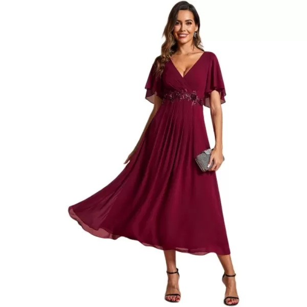 imageEverPretty Womens Cocktail Dresses V Neck ALine Elastic High Waist Wedding Guest Evening Party Maxi Dress 02093Burgundy