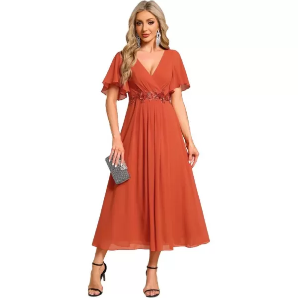 imageEverPretty Womens Cocktail Dresses V Neck ALine Elastic High Waist Wedding Guest Evening Party Maxi Dress 02093Burnt Orange