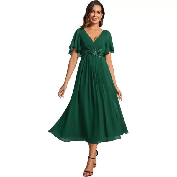 imageEverPretty Womens Cocktail Dresses V Neck ALine Elastic High Waist Wedding Guest Evening Party Maxi Dress 02093Dark Green