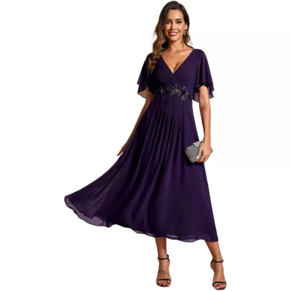 imageEverPretty Womens Cocktail Dresses V Neck ALine Elastic High Waist Wedding Guest Evening Party Maxi Dress 02093Deep Purple