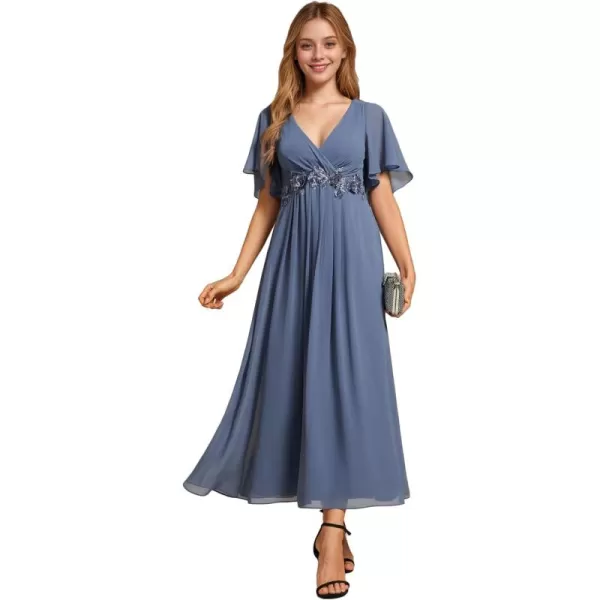 imageEverPretty Womens Cocktail Dresses V Neck ALine Elastic High Waist Wedding Guest Evening Party Maxi Dress 02093Dusty Navy