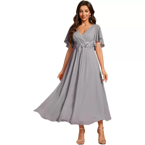 imageEverPretty Womens Cocktail Dresses V Neck ALine Elastic High Waist Wedding Guest Evening Party Maxi Dress 02093Grey