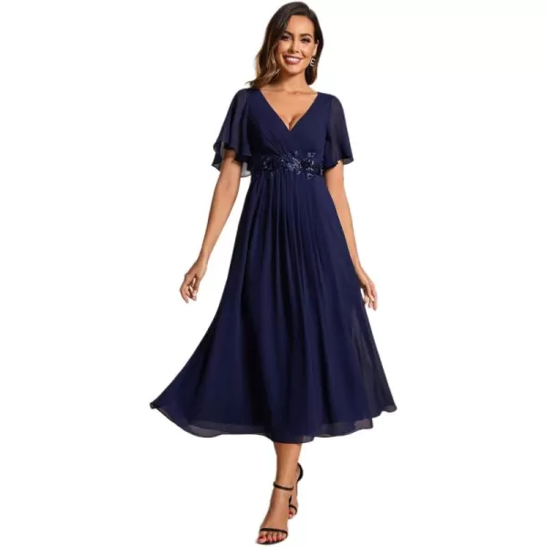 imageEverPretty Womens Cocktail Dresses V Neck ALine Elastic High Waist Wedding Guest Evening Party Maxi Dress 02093Navy Blue