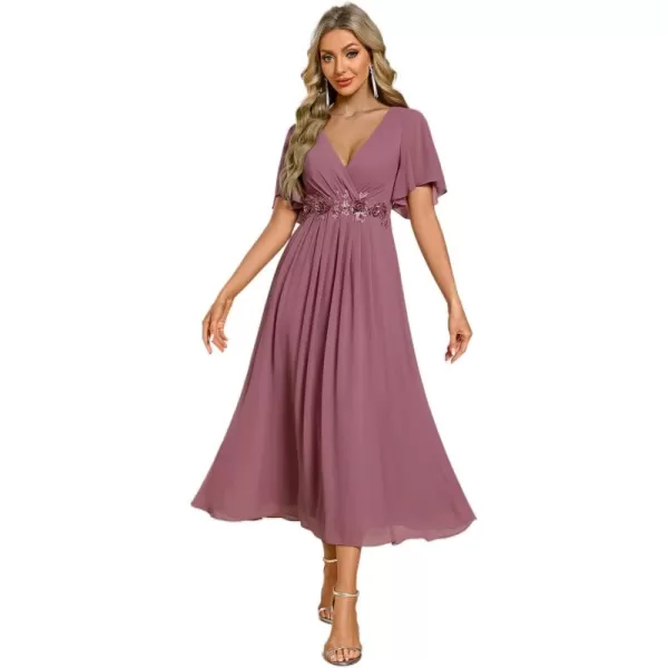 imageEverPretty Womens Cocktail Dresses V Neck ALine Elastic High Waist Wedding Guest Evening Party Maxi Dress 02093Orchid