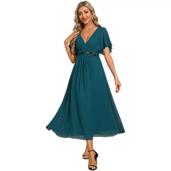 imageEverPretty Womens Cocktail Dresses V Neck ALine Elastic High Waist Wedding Guest Evening Party Maxi Dress 02093Teal