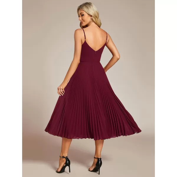 imageEverPretty Womens A Line Sling Semi Formal Dresses Sleeveless Pleated Midi Tea Dress 02116Burgundy