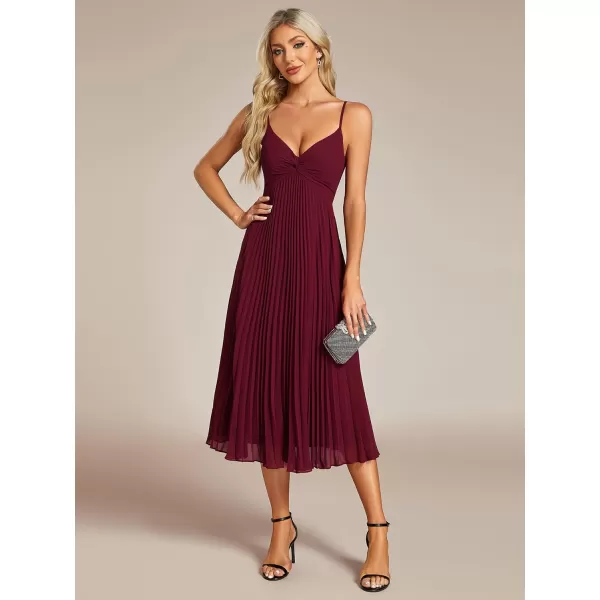 imageEverPretty Womens A Line Sling Semi Formal Dresses Sleeveless Pleated Midi Tea Dress 02116Burgundy