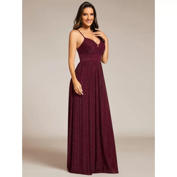 imageEverPretty Womens A Line V Neck Backless Glitter Pleated Sleeveless Maxi Evening Dresses 21961Burgundy