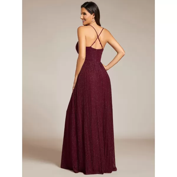 imageEverPretty Womens A Line V Neck Backless Glitter Pleated Sleeveless Maxi Evening Dresses 21961Burgundy