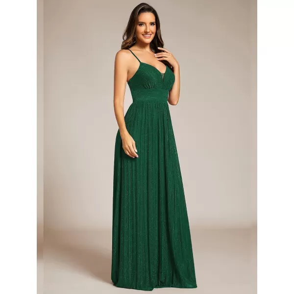 imageEverPretty Womens A Line V Neck Backless Glitter Pleated Sleeveless Maxi Evening Dresses 21961Dark Green