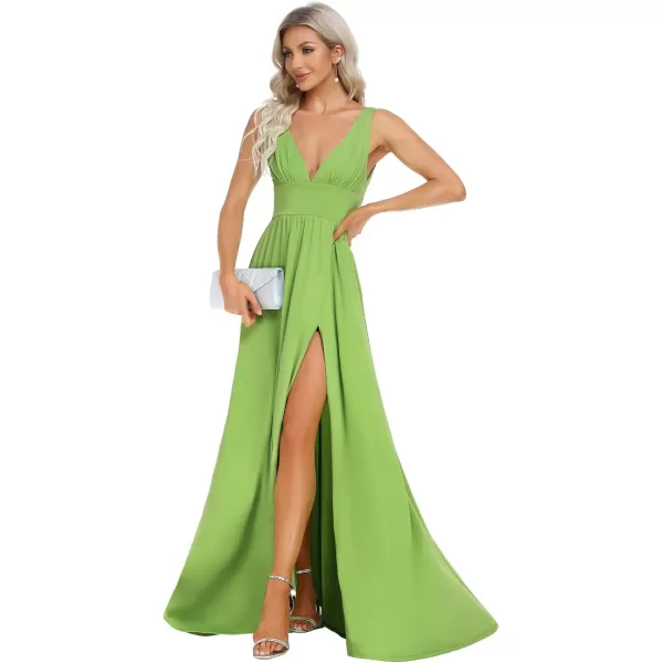 imageEverPretty Womens Bridesmaid Dresses Deep VNeck Sleeveless Side Slit Floor Length Wedding Guest Dress 0168BAvocado Green