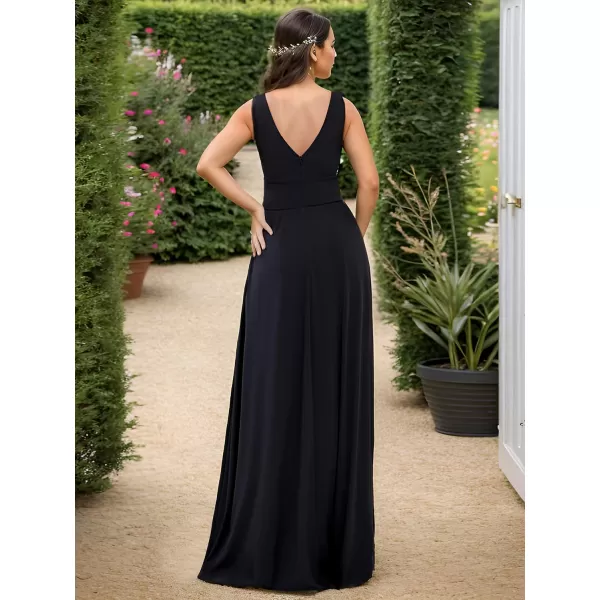 imageEverPretty Womens Bridesmaid Dresses Deep VNeck Sleeveless Side Slit Floor Length Wedding Guest Dress 0168BBlack