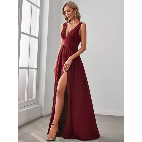 imageEverPretty Womens Bridesmaid Dresses Deep VNeck Sleeveless Side Slit Floor Length Wedding Guest Dress 0168BBurgundy