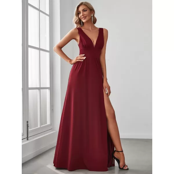 imageEverPretty Womens Bridesmaid Dresses Deep VNeck Sleeveless Side Slit Floor Length Wedding Guest Dress 0168BBurgundy