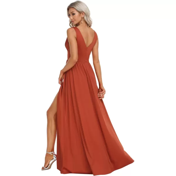 imageEverPretty Womens Bridesmaid Dresses Deep VNeck Sleeveless Side Slit Floor Length Wedding Guest Dress 0168BBurnt Orange