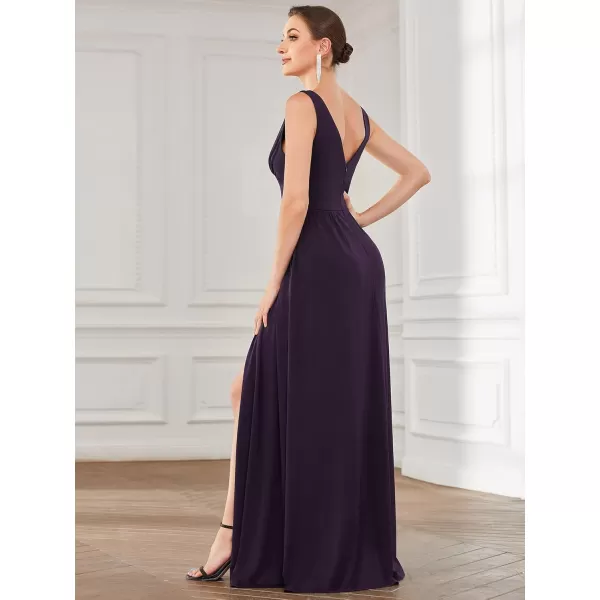 imageEverPretty Womens Bridesmaid Dresses Deep VNeck Sleeveless Side Slit Floor Length Wedding Guest Dress 0168BDeep Purple