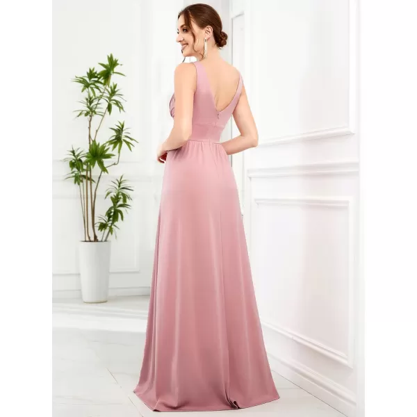 imageEverPretty Womens Bridesmaid Dresses Deep VNeck Sleeveless Side Slit Floor Length Wedding Guest Dress 0168BDusty Rose