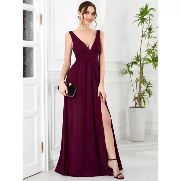 imageEverPretty Womens Bridesmaid Dresses Deep VNeck Sleeveless Side Slit Floor Length Wedding Guest Dress 0168BMulberry