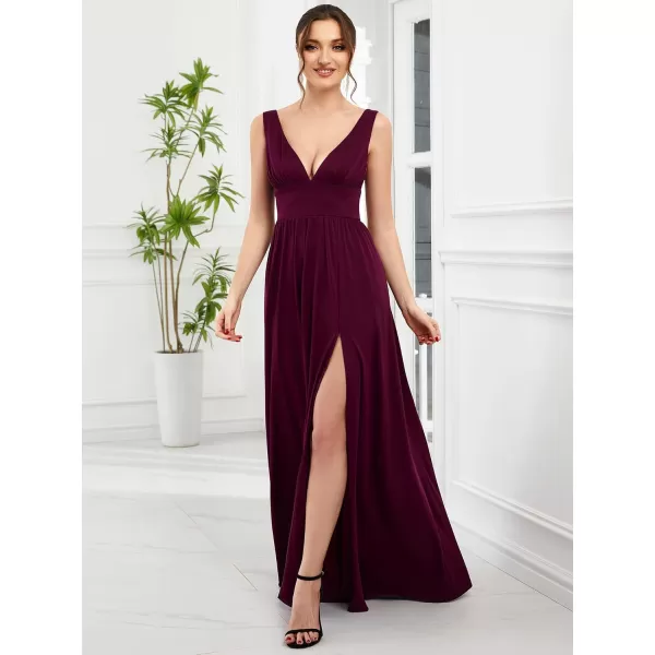 imageEverPretty Womens Bridesmaid Dresses Deep VNeck Sleeveless Side Slit Floor Length Wedding Guest Dress 0168BMulberry