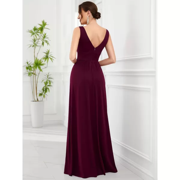 imageEverPretty Womens Bridesmaid Dresses Deep VNeck Sleeveless Side Slit Floor Length Wedding Guest Dress 0168BMulberry