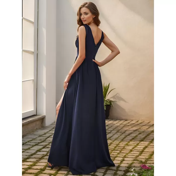 imageEverPretty Womens Bridesmaid Dresses Deep VNeck Sleeveless Side Slit Floor Length Wedding Guest Dress 0168BNavy Blue