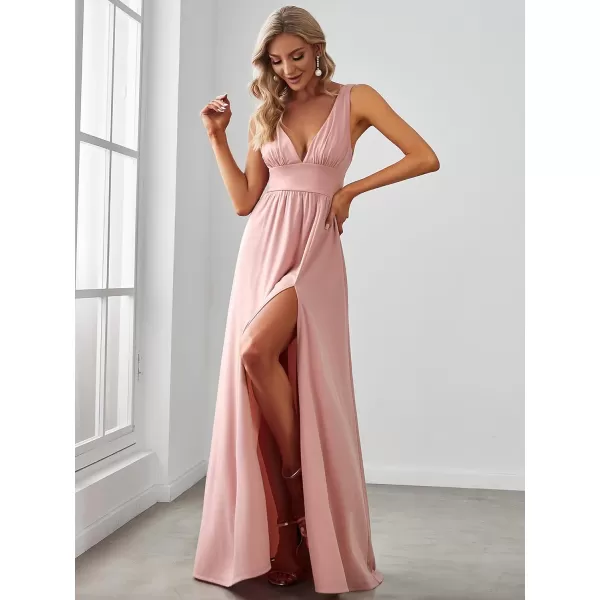 imageEverPretty Womens Bridesmaid Dresses Deep VNeck Sleeveless Side Slit Floor Length Wedding Guest Dress 0168BPink