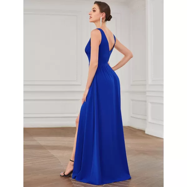 imageEverPretty Womens Bridesmaid Dresses Deep VNeck Sleeveless Side Slit Floor Length Wedding Guest Dress 0168BSapphire Blue