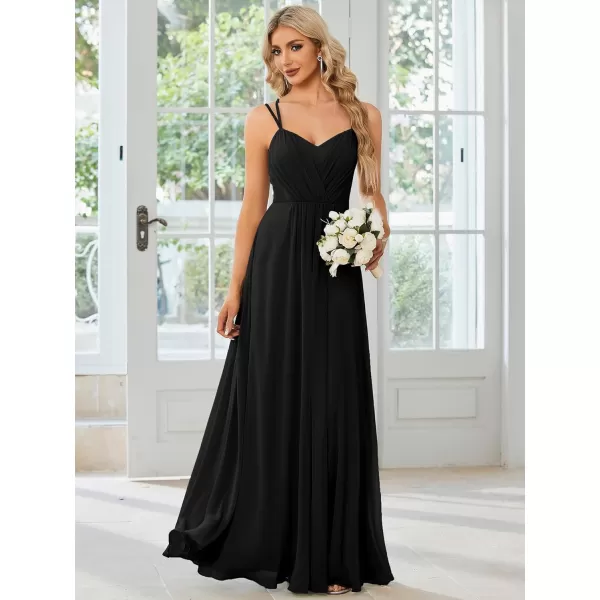 imageEverPretty Womens Chiffon Bridesmaid Dress VNeck Backless Ruched ALine Maxi Formal Dresses 01692Black