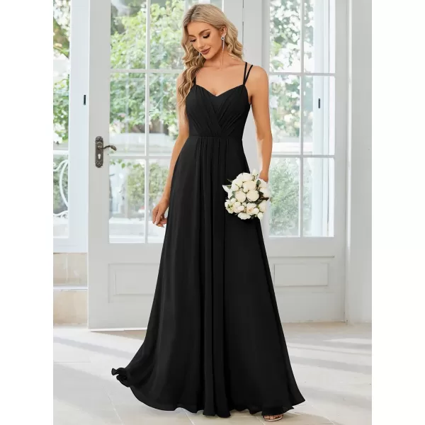 imageEverPretty Womens Chiffon Bridesmaid Dress VNeck Backless Ruched ALine Maxi Formal Dresses 01692Black