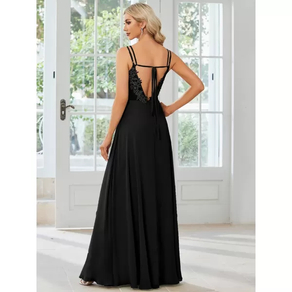 imageEverPretty Womens Chiffon Bridesmaid Dress VNeck Backless Ruched ALine Maxi Formal Dresses 01692Black