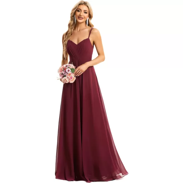 imageEverPretty Womens Chiffon Bridesmaid Dress VNeck Backless Ruched ALine Maxi Formal Dresses 01692Burgundy