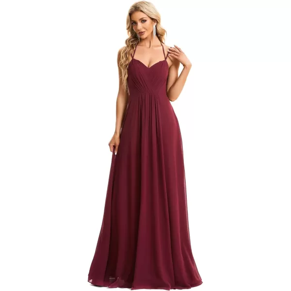 imageEverPretty Womens Chiffon Bridesmaid Dress VNeck Backless Ruched ALine Maxi Formal Dresses 01692Burgundy