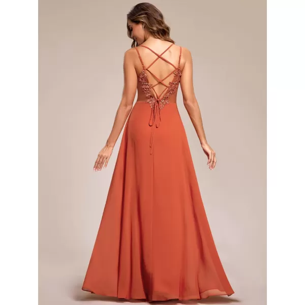 imageEverPretty Womens Chiffon Bridesmaid Dress VNeck Backless Ruched ALine Maxi Formal Dresses 01692Burnt Orange