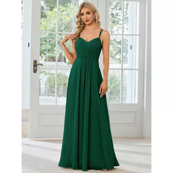 imageEverPretty Womens Chiffon Bridesmaid Dress VNeck Backless Ruched ALine Maxi Formal Dresses 01692Dark Green