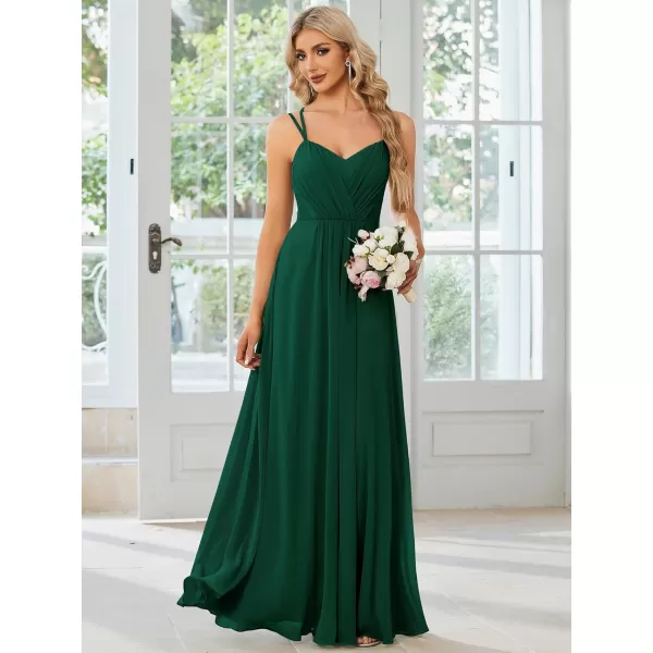 imageEverPretty Womens Chiffon Bridesmaid Dress VNeck Backless Ruched ALine Maxi Formal Dresses 01692Dark Green