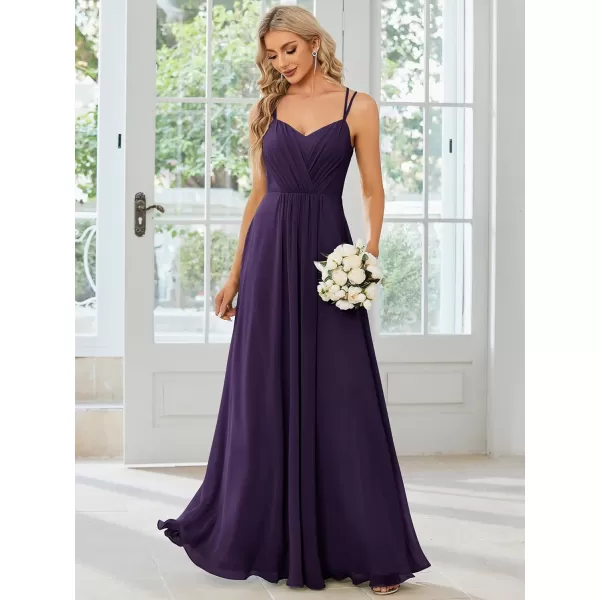 imageEverPretty Womens Chiffon Bridesmaid Dress VNeck Backless Ruched ALine Maxi Formal Dresses 01692Dark Purple