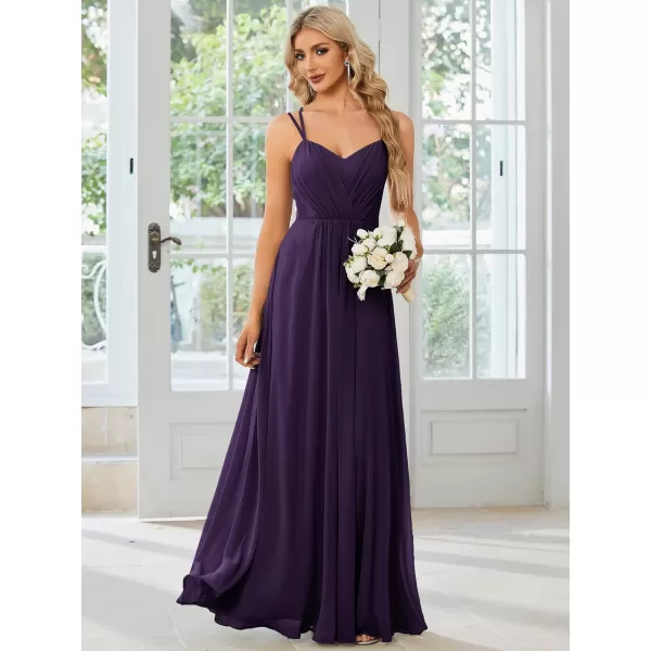 imageEverPretty Womens Chiffon Bridesmaid Dress VNeck Backless Ruched ALine Maxi Formal Dresses 01692Dark Purple