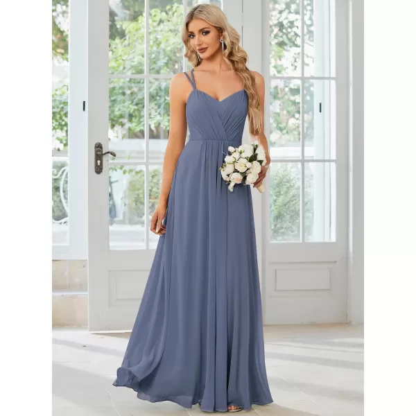 imageEverPretty Womens Chiffon Bridesmaid Dress VNeck Backless Ruched ALine Maxi Formal Dresses 01692Dusty Navy