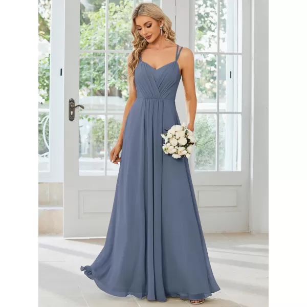 imageEverPretty Womens Chiffon Bridesmaid Dress VNeck Backless Ruched ALine Maxi Formal Dresses 01692Dusty Navy