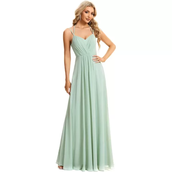 imageEverPretty Womens Chiffon Bridesmaid Dress VNeck Backless Ruched ALine Maxi Formal Dresses 01692Mint Green