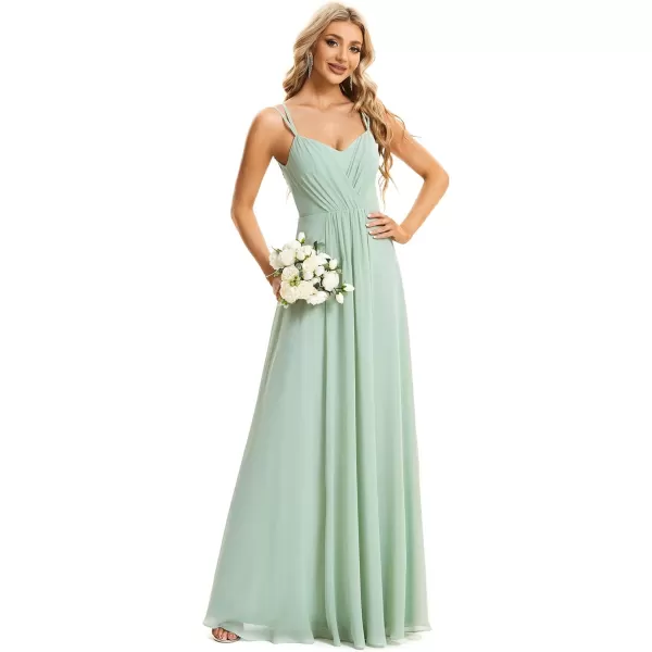 imageEverPretty Womens Chiffon Bridesmaid Dress VNeck Backless Ruched ALine Maxi Formal Dresses 01692Mint Green