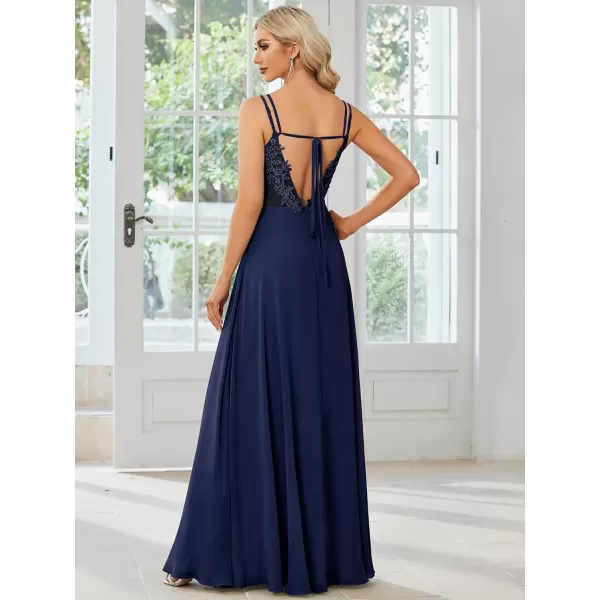 imageEverPretty Womens Chiffon Bridesmaid Dress VNeck Backless Ruched ALine Maxi Formal Dresses 01692Navy Blue