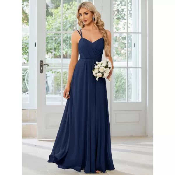 imageEverPretty Womens Chiffon Bridesmaid Dress VNeck Backless Ruched ALine Maxi Formal Dresses 01692Navy Blue