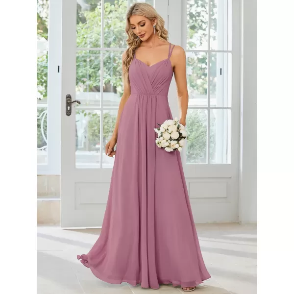 imageEverPretty Womens Chiffon Bridesmaid Dress VNeck Backless Ruched ALine Maxi Formal Dresses 01692Orchid